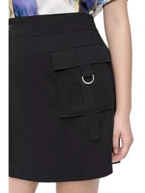 DKNY Womens Twill Cargo Mini Skirt~Size 10~Black Wrap Style Unlined NWT L15 50